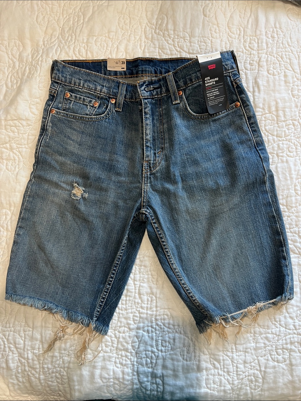 Levi's 405 Medium Blue Distressed Denim Cutoff Shorts